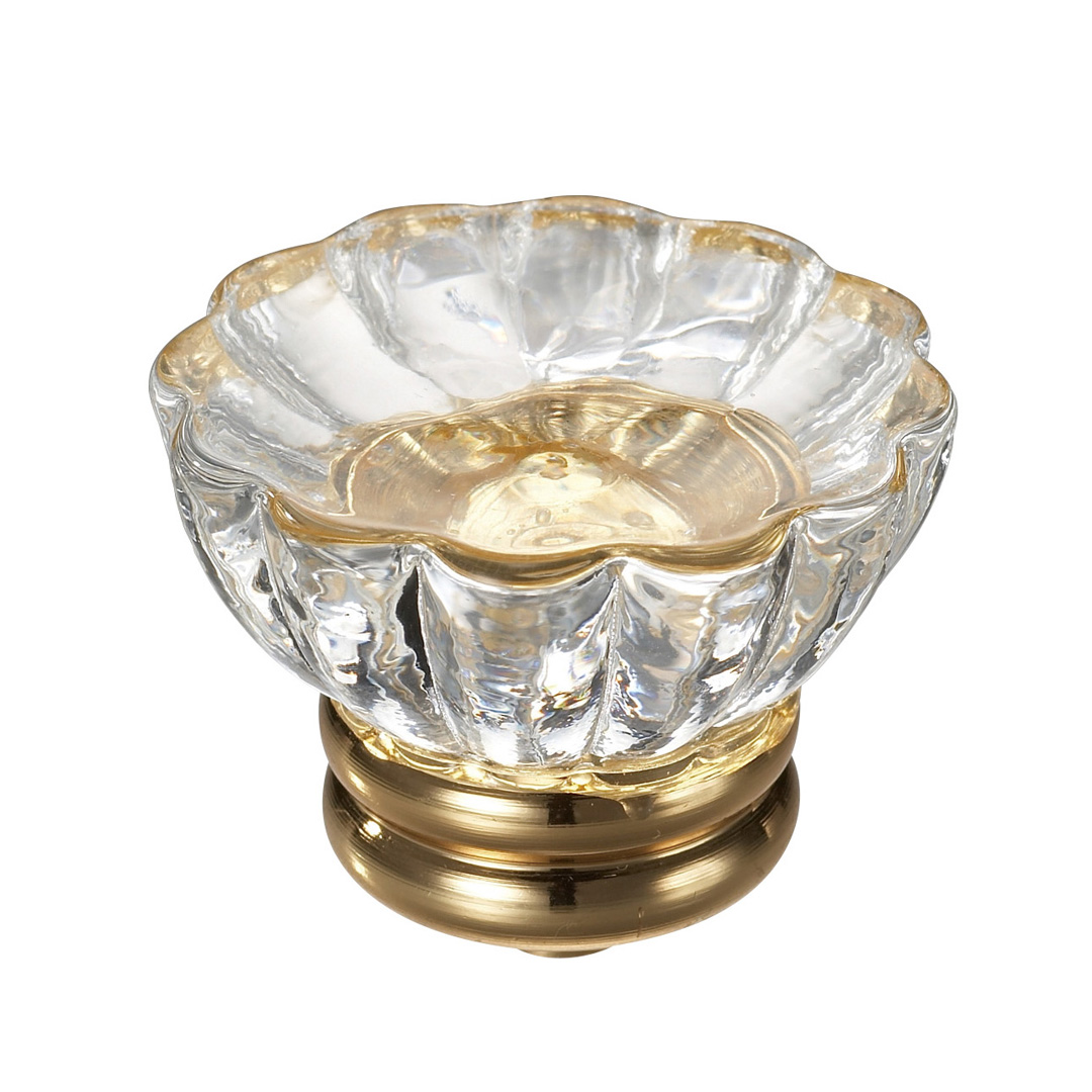 ムラノガラスつまみ KTH-M013 ムラノガラス／真鍮 クリアー（ライン）/金色めっき