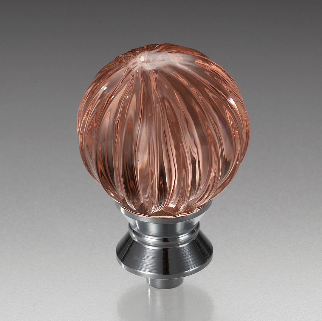 ムラノガラスつまみ KTH-M019 ムラノガラス／真鍮 ピンク（ライン）/クロームめっき